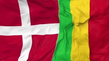 Denmark and Mali Flags Together Seamless Looping Background, Looped Cloth Waving Slow Motion, 3D Rendering video