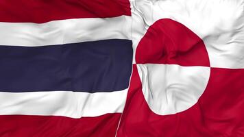 Thailand and Greenland Flags Together Seamless Looping Background, Looped Cloth Waving Slow Motion, 3D Rendering video