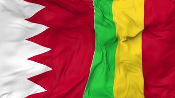 Bahrain and Mali Flags Together Seamless Looping Background, Looped Cloth Waving Slow Motion, 3D Rendering video
