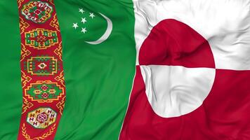 turkménistan et Groenland drapeaux ensemble sans couture boucle arrière-plan, en boucle tissu agitant lent mouvement, 3d le rendu video