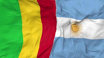 Argentina and Mali Flags Together Seamless Looping Background, Looped Cloth Waving Slow Motion, 3D Rendering video