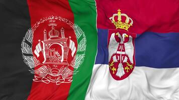 Afghanistan and Serbia Flags Together Seamless Looping Background, Looped Bump Texture Cloth Waving Slow Motion, 3D Rendering video