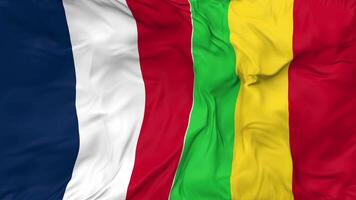 France and Mali Flags Together Seamless Looping Background, Looped Cloth Waving Slow Motion, 3D Rendering video