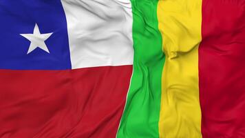 Chile and Mali Flags Together Seamless Looping Background, Looped Cloth Waving Slow Motion, 3D Rendering video