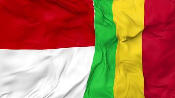 Indonesia and Mali Flags Together Seamless Looping Background, Looped Cloth Waving Slow Motion, 3D Rendering video
