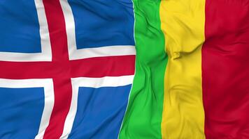 Iceland and Mali Flags Together Seamless Looping Background, Looped Cloth Waving Slow Motion, 3D Rendering video