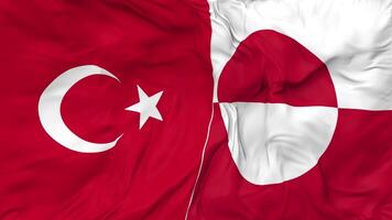 Turkey and Greenland Flags Together Seamless Looping Background, Looped Cloth Waving Slow Motion, 3D Rendering video