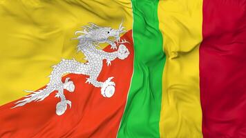 Bhutan and Mali Flags Together Seamless Looping Background, Looped Cloth Waving Slow Motion, 3D Rendering video