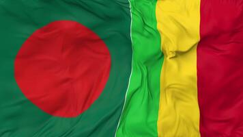 Bangladesh and Mali Flags Together Seamless Looping Background, Looped Cloth Waving Slow Motion, 3D Rendering video