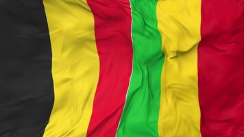 Belgium and Mali Flags Together Seamless Looping Background, Looped Cloth Waving Slow Motion, 3D Rendering video