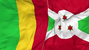 Burundi and Mali Flags Together Seamless Looping Background, Looped Cloth Waving Slow Motion, 3D Rendering video