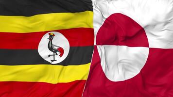 Uganda and Greenland Flags Together Seamless Looping Background, Looped Cloth Waving Slow Motion, 3D Rendering video