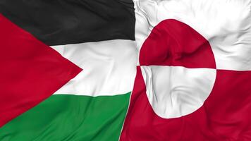 Palestina en Groenland vlaggen samen naadloos looping achtergrond, lusvormige kleding golvend langzaam beweging, 3d renderen video