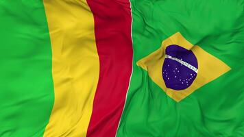 Brazil and Mali Flags Together Seamless Looping Background, Looped Cloth Waving Slow Motion, 3D Rendering video