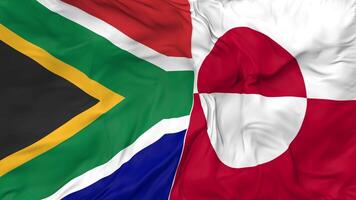 Süd Afrika und Grönland Flaggen zusammen nahtlos Schleifen Hintergrund, geloopt Stoff winken schleppend Bewegung, 3d Rendern video