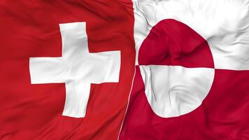 Switzerland and Greenland Flags Together Seamless Looping Background, Looped Cloth Waving Slow Motion, 3D Rendering video