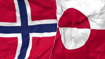 Norway and Greenland Flags Together Seamless Looping Background, Looped Cloth Waving Slow Motion, 3D Rendering video