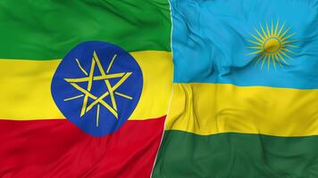 Ethiopia and Rwanda Flags Together Seamless Looping Background, Looped Cloth Waving Slow Motion, 3D Rendering video