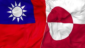 Taiwan and Greenland Flags Together Seamless Looping Background, Looped Cloth Waving Slow Motion, 3D Rendering video