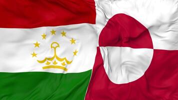 Tajikistan and Greenland Flags Together Seamless Looping Background, Looped Cloth Waving Slow Motion, 3D Rendering video
