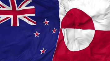 New Zealand and Greenland Flags Together Seamless Looping Background, Looped Cloth Waving Slow Motion, 3D Rendering video