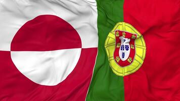 Portugal and Greenland Flags Together Seamless Looping Background, Looped Cloth Waving Slow Motion, 3D Rendering video