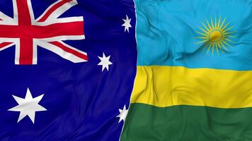 Australia and Rwanda Flags Together Seamless Looping Background, Looped Cloth Waving Slow Motion, 3D Rendering video