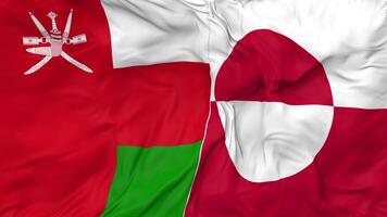 Oman and Greenland Flags Together Seamless Looping Background, Looped Cloth Waving Slow Motion, 3D Rendering video