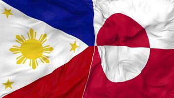 Philippines and Greenland Flags Together Seamless Looping Background, Looped Cloth Waving Slow Motion, 3D Rendering video