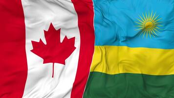 Canada en rwanda vlaggen samen naadloos looping achtergrond, lusvormige kleding golvend langzaam beweging, 3d renderen video