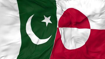 Pakistan and Greenland Flags Together Seamless Looping Background, Looped Cloth Waving Slow Motion, 3D Rendering video