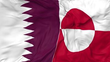 Qatar and Greenland Flags Together Seamless Looping Background, Looped Cloth Waving Slow Motion, 3D Rendering video