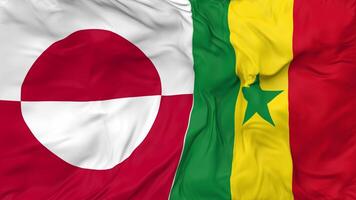 Senegal and Greenland Flags Together Seamless Looping Background, Looped Cloth Waving Slow Motion, 3D Rendering video