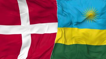 Dänemark und Ruanda Flaggen zusammen nahtlos Schleifen Hintergrund, geloopt Stoff winken schleppend Bewegung, 3d Rendern video