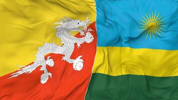 Bhutan and Rwanda Flags Together Seamless Looping Background, Looped Cloth Waving Slow Motion, 3D Rendering video