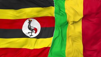 Uganda and Mali Flags Together Seamless Looping Background, Looped Cloth Waving Slow Motion, 3D Rendering video