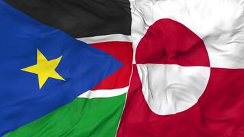 South Sudan and Greenland Flags Together Seamless Looping Background, Looped Cloth Waving Slow Motion, 3D Rendering video