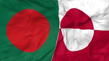 Bangladesh and Greenland Flags Together Seamless Looping Background, Looped Cloth Waving Slow Motion, 3D Rendering video