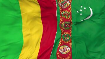 Turkmenistan and Mali Flags Together Seamless Looping Background, Looped Cloth Waving Slow Motion, 3D Rendering video