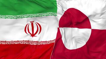 Iran and Greenland Flags Together Seamless Looping Background, Looped Cloth Waving Slow Motion, 3D Rendering video