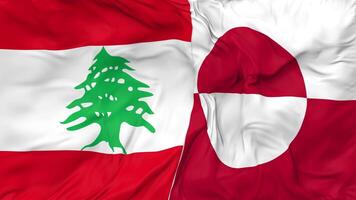 Líbano e Groenlândia bandeiras juntos desatado looping fundo, em loop pano acenando lento movimento, 3d Renderização video