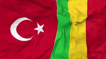 Turkey and Mali Flags Together Seamless Looping Background, Looped Cloth Waving Slow Motion, 3D Rendering video