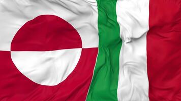 Italy and Greenland Flags Together Seamless Looping Background, Looped Cloth Waving Slow Motion, 3D Rendering video