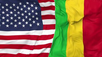 United States and Mali Flags Together Seamless Looping Background, Looped Cloth Waving Slow Motion, 3D Rendering video