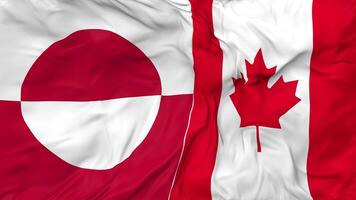 Canada and Greenland Flags Together Seamless Looping Background, Looped Cloth Waving Slow Motion, 3D Rendering video