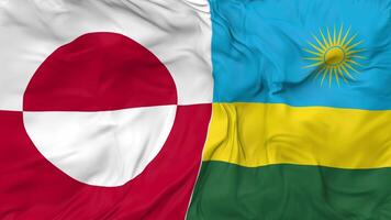 Groenland et Rwanda drapeaux ensemble sans couture boucle arrière-plan, en boucle tissu agitant lent mouvement, 3d le rendu video