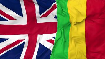 United Kingdom and Mali Flags Together Seamless Looping Background, Looped Cloth Waving Slow Motion, 3D Rendering video