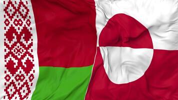 Wit-Rusland en Groenland vlaggen samen naadloos looping achtergrond, lusvormige kleding golvend langzaam beweging, 3d renderen video