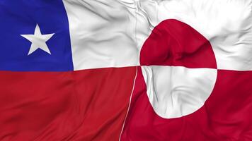 Chile and Greenland Flags Together Seamless Looping Background, Looped Cloth Waving Slow Motion, 3D Rendering video