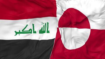 Iraq and Greenland Flags Together Seamless Looping Background, Looped Cloth Waving Slow Motion, 3D Rendering video